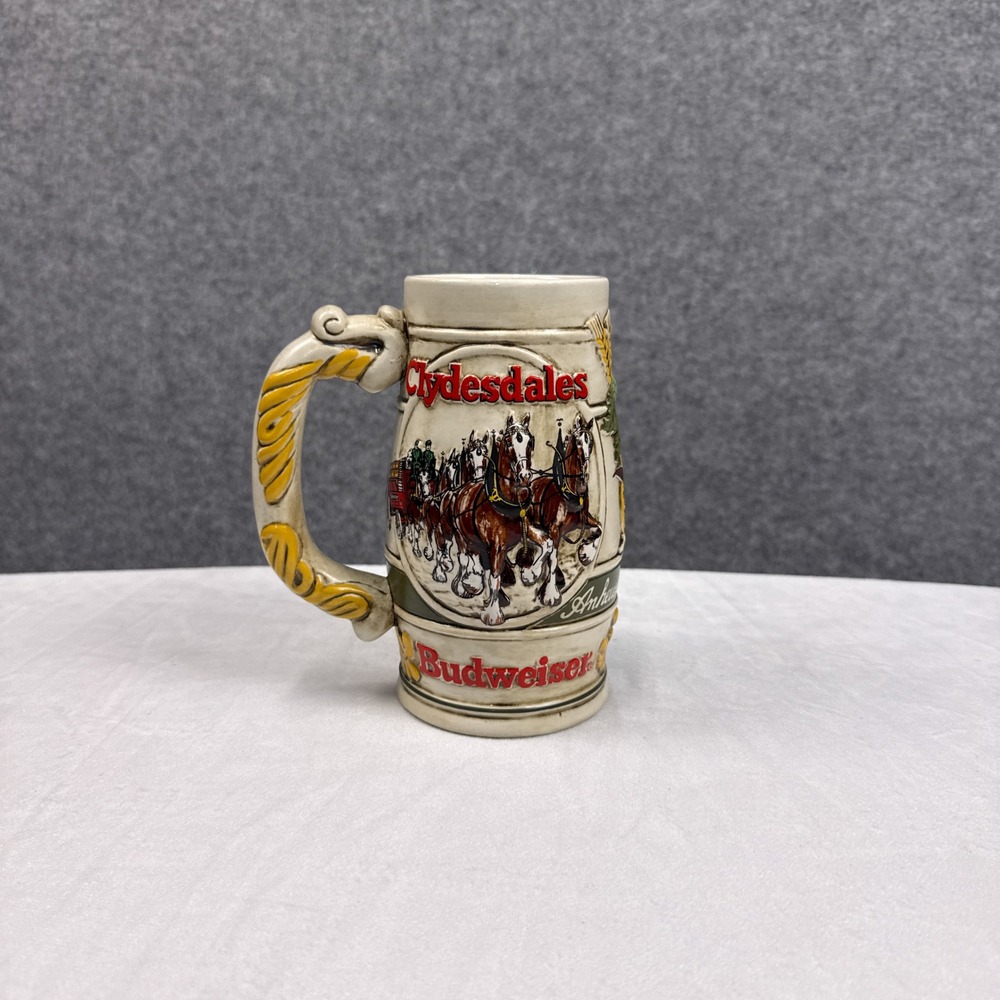 Budweiser Beer Stein Clydesdales Vintage Ceramarte Brazil Ceramic Relief Mug